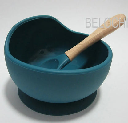 Baby Silicone Feeding Set with Wooden Spoon