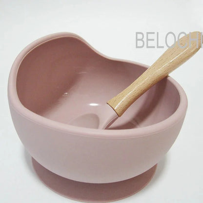 Baby Silicone Feeding Set with Wooden Spoon