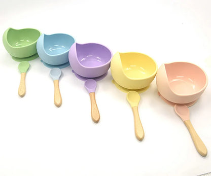 Baby Silicone Feeding Set with Wooden Spoon